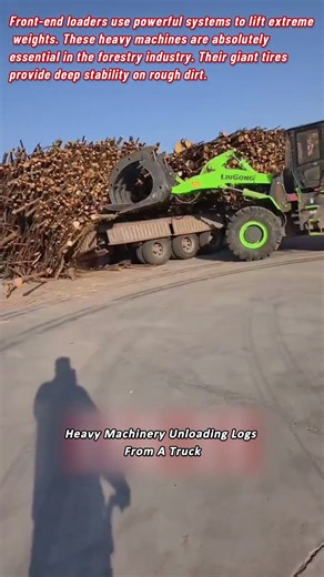 Heavy Machinery Unloading Logs From A Truck