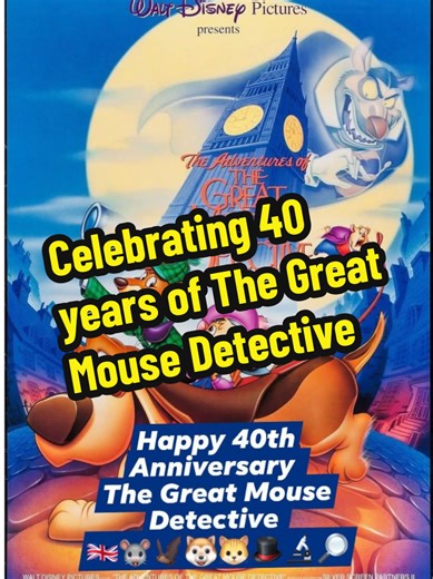 🎩🐭 40 Years of The Great Mouse Detective 🇬🇧✨ Forty years ago, Disney took a bold leap, and The Great Mouse Detective landed it with style, brains, and bite. Released in 1986 during a make-or-break era for the studio, this clever little mystery didn’t just solve a crime… It helped save Disney animation itself. Set in a moody, gas-lit Victorian London, the scenery drips with atmosphere from cozy mouse homes beneath human feet to the jaw-dropping Big Ben finale that pushed animation forward wit