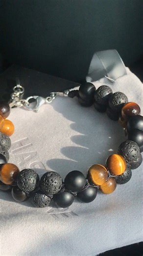Triangular Mens Bracelet: Tigers Eye, Onyx & Lava Stone | Bold Energy & Style#selflove #haskare #crystalbracelet #beads #healingcrystals #mensfashion | Haskare