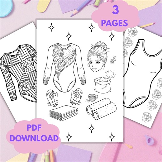 Gymnastics Coloring Pages for Girls, 3 Leotard Designs (PDF Download) - Etsy