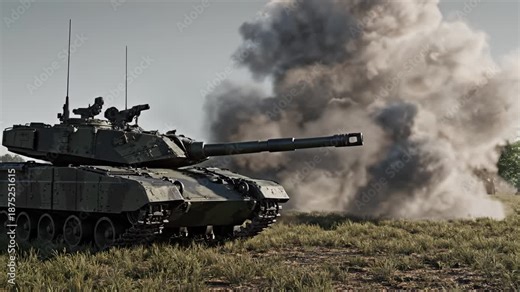Military tank firing in field