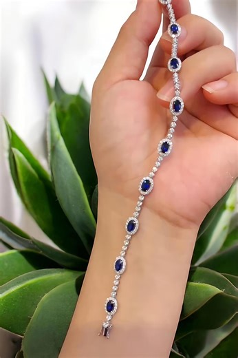 Sapphire Tennis Bracelet, Blue Gemstone & CZ Diamond Bracelet, Elegant Silver Jewelry Gift for Her - Etsy