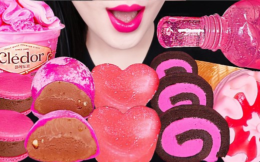 Jane ASMR PINK HONEY JELLY ICE CREAM CAKE EATING