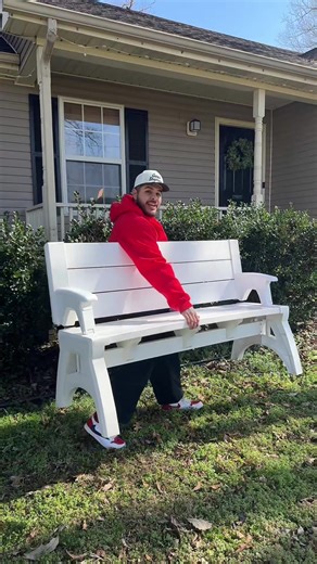 Affordable, versatile, and durable! It’s a table and a bench.. it’s a convert-a-bench! #patiofurniture #outdoorfurniture #convertabench #bench #tiktokshopcreatorpicks