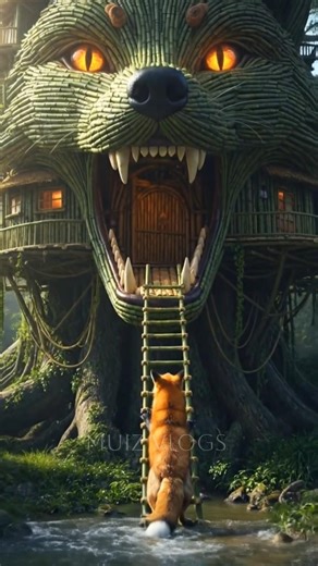 The Secret Bamboo Fox House 🦊 | Amazing Treehouse Life #shorts