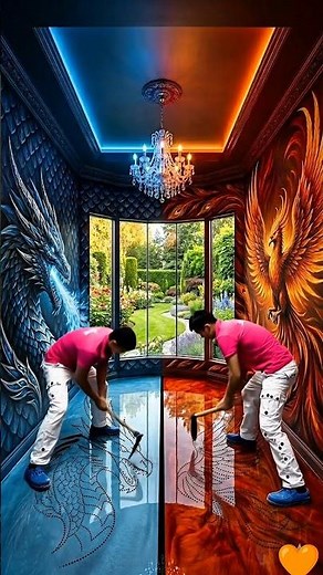 Insane Dragon vs Phoenix Luxury Room #epoxy #epoxyfloor #epoxyroom