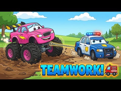 Giant Monster Truck vs Police Car Race! You Won't Believe Who Wins! 🚔 | Vehicle Animation