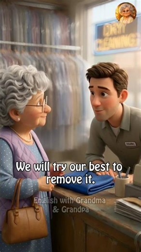 Grandmother at the Dry Cleaners | Simple English Dialogue #learnenglish #shorts