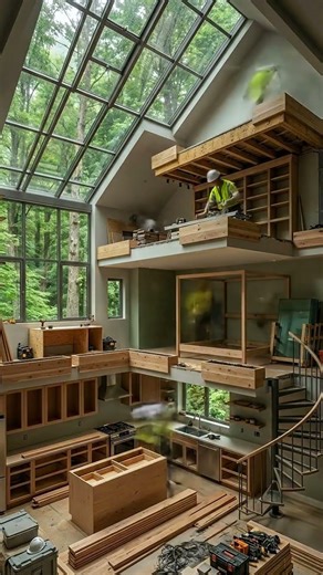 Inside a Multi Level Glass House in the Forest #shorts #timelapse