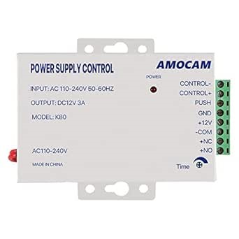 K80 Power Supply Control, AC 110-240V to DC 12V Power Supply for Door Access Control System, Video Doorbell, Electric Strike Lock, Bolt Lock, Magnetic Lock, Power Supply Controller
