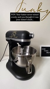 The dime test is the quickest way to fix it. Place a dime in the bowl and run the mixer on “stir.” If the dime stays put, the beater is too high. If it drags without moving smoothly, the beater is too low. The perfect setting is when the dime glides easily around the bowl. ✨To fix it, turn the adjustment screw- by the hinge for tilt-head models or near the bowl arms for bowl-lift models. On some newer bowl-lift mixers, the screw may work in the opposite direction, so if one way doesn’t help, try