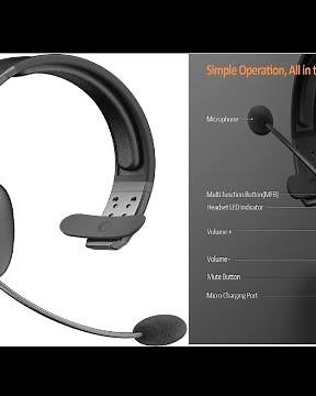 LEVN Bluetooth Headset with Microphone Trucker BluetoothHeadset withAI Noise Cancelling & MuteButton