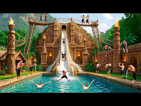 150 Days Building a Secret Adventure Water Park Deep in the Mountains with a Super High Water Slide