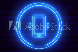 Telephone ringing animation. Phone call animation. Neon blue phone calling animation