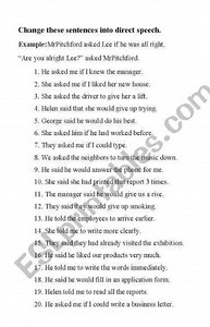 Change these sentences into direct speech.Example: MrPitchford... | Filo