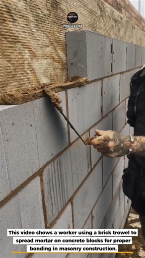 Perfect Mortar Spread Technique for Block Walls #construction #masonry #skills