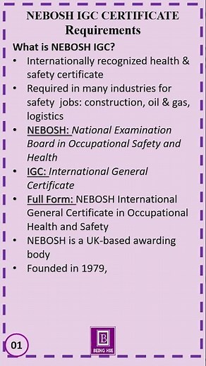 NEBOSH IGC CERTIFICATE REQUIREMENTS | Part 01