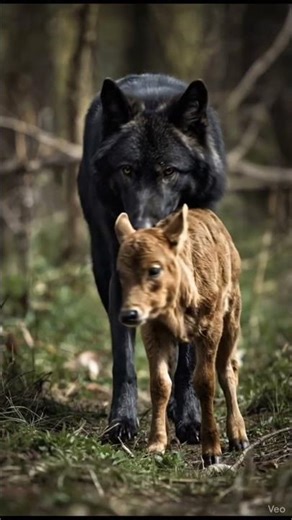 Cow vs wolf #shortvideo #animals #wolf #calf #fighting