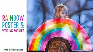 Print out free templates to make a giant rainbow to hang in your window or on your wall: http://make-it-your-own.com/giant-rainbow-poster-writing-booklet/ (We have options for a 1 page, 4 page and 6 page version). There is a coloured version to decorate (we show you one idea with scrunched tissue paper) with craft supplies (you could use buttons, beads, poms poms etc.) or a blank version for you to paint or colour. Along with this, we have a rainbow writing booklet where you can write a rainbow 