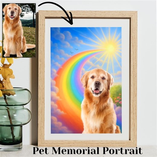 Custom Memorial Pet Portrait, Personalized Digital Animal Portrait, Pet Memorial Gift, Cat, Dog Lover, Rainbow Bridge, All Dogs Go to Heaven - Etsy