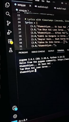 "Python se music player bana diya! 🎶 | Song: Khamoshiyan... Ek Saaz Hai #trending #coding #python