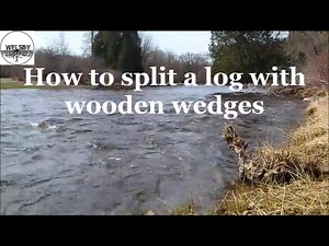 How to split a log with wooden wedges