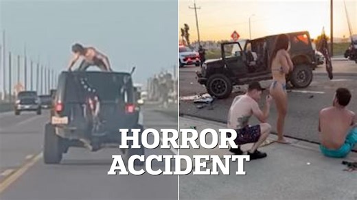 Shirtless man filmed on roof of Jeep before horrific accident