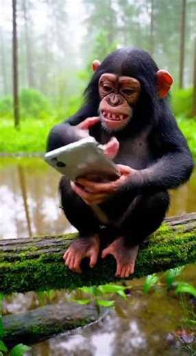 Tech-Savvy Chimp Takes a Call! 🐒📱 #ChimpanzeeFun #SmartMonkey #CuteAnimals