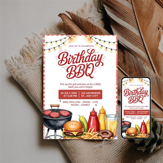 BBQ Birthday Invitation, Editable BBQ Party Invite Template, Picnic Birthday Invite, Digital Download, Summer Birthday Invite - Etsy