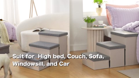 Love's cabin Dog Stairs for Small Medium or Large Dogs with Storage and Adjustable Steps, Foldable Cat Steps for Bed or Couch, 4-Step Black Folding Ramp with Zip up to 200 lbs, Black