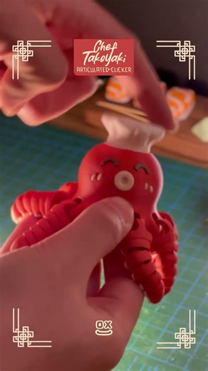 Chef Takoyaki Articulated Clicker | Cute 3D Printed Octopus Desk Fidget🐙 #satisfying #toys