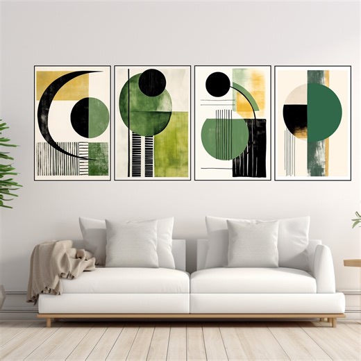 Abstract Geometric Art Print Set: Black, Green, Yellow (digital Download) - Etsy