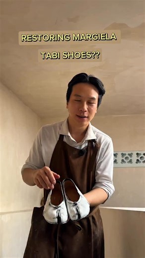 3.4K views · 72 reactions | [TUTORIAL - in the atelier series] - say hi to John, our head of workshop as he take you guys along a half rubber installation on a pair of unique MARGIELA Tabis! #margiela #maisonmargielatabi #tabishoes #margielatabis #cobbler #tabicobbler #cobblers #asmr #shoecobbler #masonandsmith #maisonmargiela #tabishoesobsession #shoefix #shoerepair #shoesalon #shoeshine | Mason & Smith | Facebook