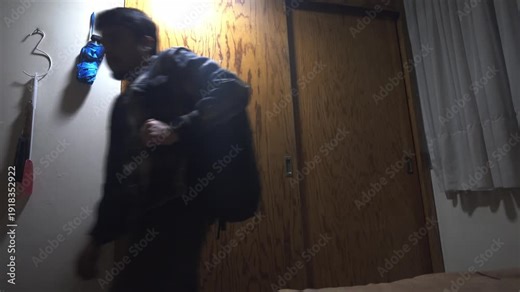 Man picks up his backpack and leaves for a trip to explore new places