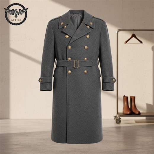 Trench Coat Men’s Grey Double Breasted Military Wool Coat - Classic Style - Etsy