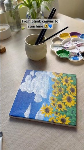 How to Paint a Sunflower Field | Easy Acrylic Painting for Beginners 🌻💙
