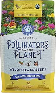 BUZZY Wildflower Pollinator Seed Mix (1lb Bag), 18 Pollinator-Friendly Varieties, Protect The Pollinators & Save The Planet, Coneflower, Sunflower, Calendula, Cosmos, & More, Growth Guaranteed