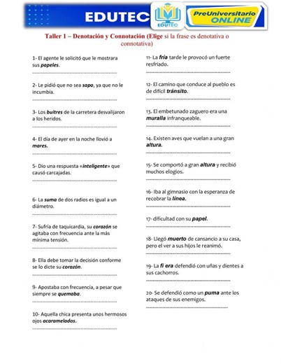 Denotación y Connotación interactive worksheet