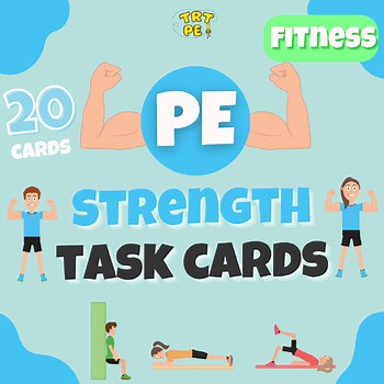 Strength Task Cards for PE | 20 Differentiated Exercises, K-6 Fitness