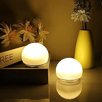 Portable LED Night Lights, Battery Operated, Soft Eye Caring for Sleep Aid, Bedroom Lamps, Wireless Warm Light with Timer (2PCS)