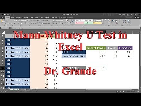 Mann-Whitney U Test in Excel