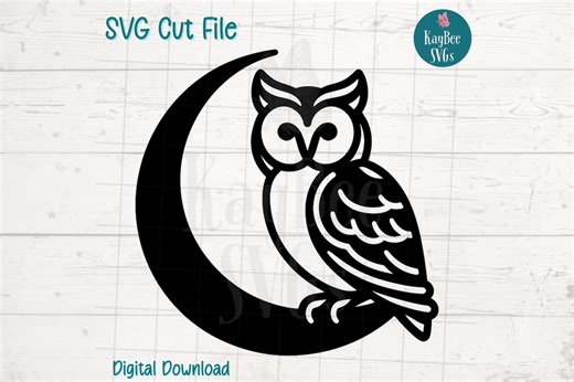 Owl on Moon SVG, Printable Clipart (digital) - Etsy