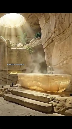 AMAZING Cave Bathroom with a Waterfall Shower + Glowing Tub 🪨💧🔥