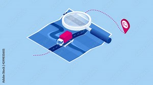 Logistics and Delivery concept. Delivery home and office. City logistics. Delivery service app with map background. Isometric style. HD Video.