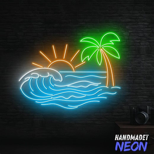 Sunset Neon Sign for Beach Home Decor, Palm Tree Led Light, Custom Neon Sign, Ocean Waves Wall Decor, Tropical Home Decor - Etsy