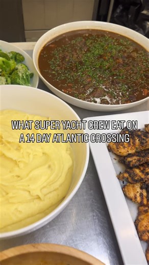 D E A N H A R R I S O N on Instagram: "Ever wondered what the foods like in the middle of the Atlantic Ocean as yacht crew? As a yacht chef you gotta show up Every. Single. Day! The pressure is on you to keep the crew fueled while crossing the Atlantic Ocean, breakfast, lunch and dinner are probably their highlight of their day as there’s not a whole lot to do on a yacht crossing the ocean. This puts a lot of pressure on the chef when the weather turns bad or your produce starts to dwindle! Ther