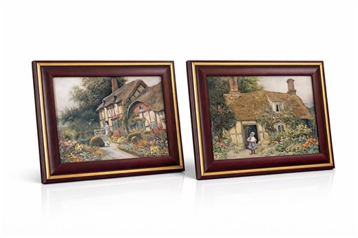 Pair of Vintage Red Picture Frames – English Cottage Scenes – Print on Wood Panel – Countryside Wall Decoration - Etsy