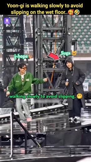 hobi laughing at Yoon-gi walking slowly to avoid slipping on the wet floor🤣🤭 #jhope #shorts #bts