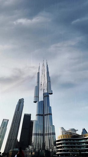 Rain in Dubai - Burj Khalifa Showering in the Rain