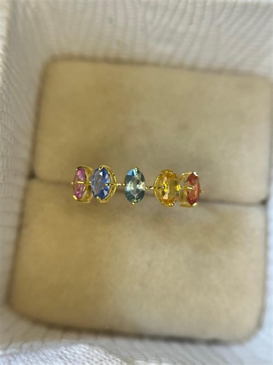 Rainbow Sapphire Eternity Band: 14K Solid Gold Dainty Vintage Ring, Birthstone Wedding Band - Etsy